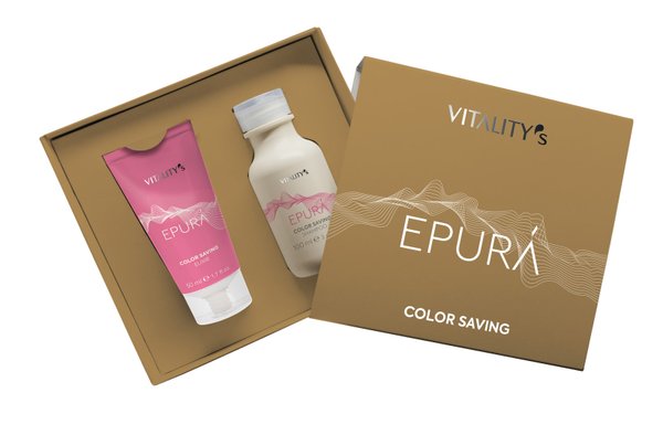 Epura Color travel size shampoo and conditioner for colored hair.